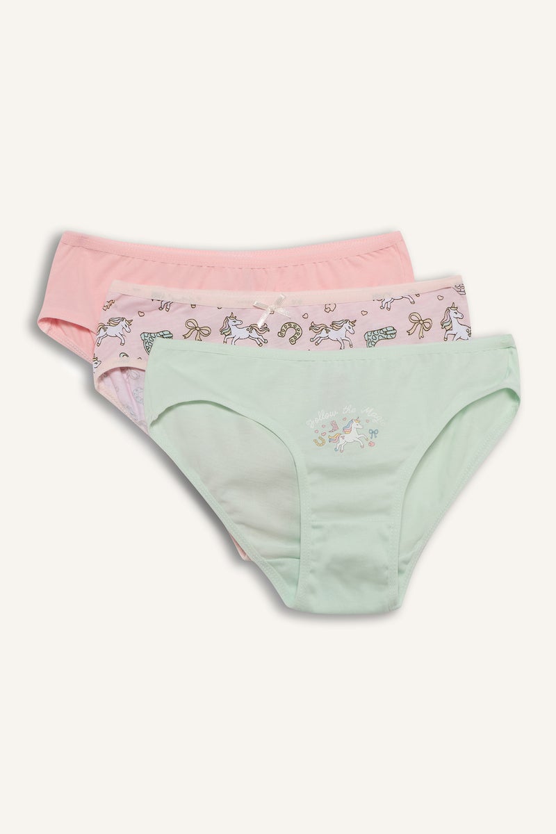 DeFacto Pink Girl Girl Unicorn Print Cotton 3 Piece Slip Panties Casual - Image 1